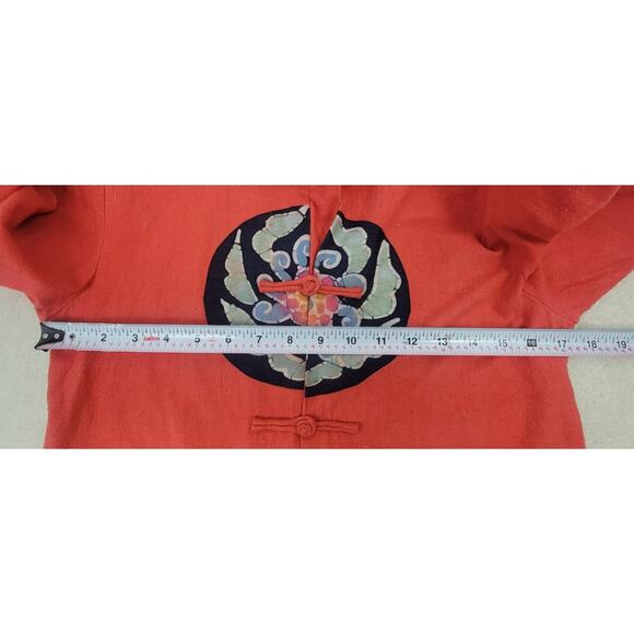 Vintage Boho Asian Festival Jacket Red Batik Dragon Pheonix Kimono Top Size M - Picture 8 of 10